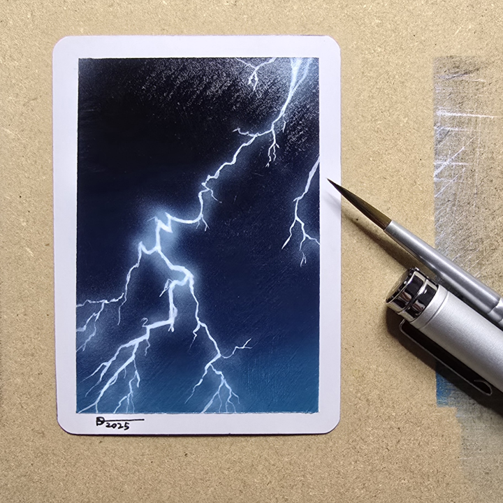 A painting of a crack of lightning.