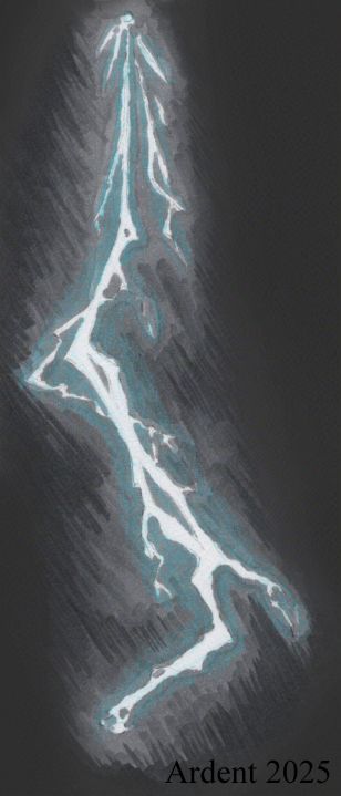 A pen and ink sketch of a lightning bolt.