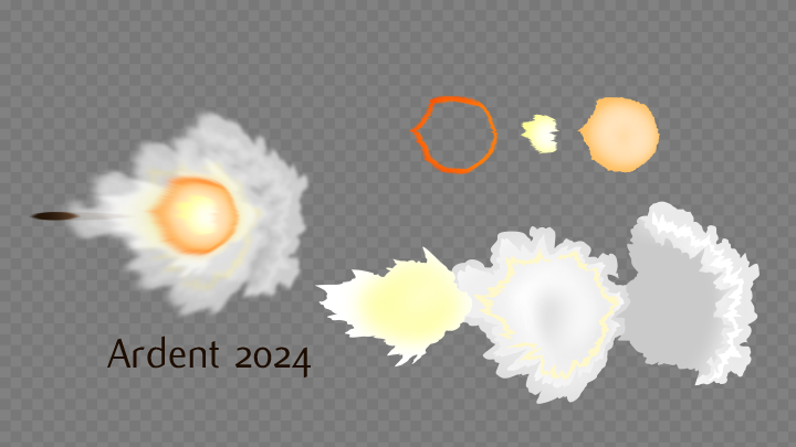 Some puffs of smoke and light drawn to look like the gas expelled from a fired gun.